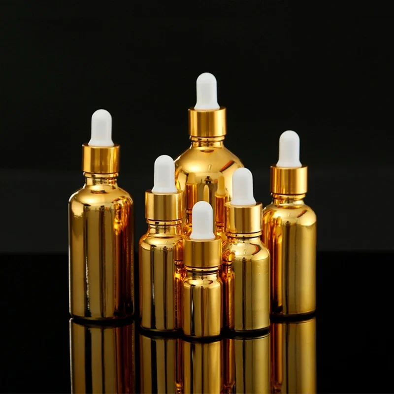 Bouteilles compte-gouttes vides pour huile essentielle, distributeur de parfum en verre doré, récipient cosmétique, 5ml, 10ml, 15ml, 20ml, 30ml, 50ml, 100ml