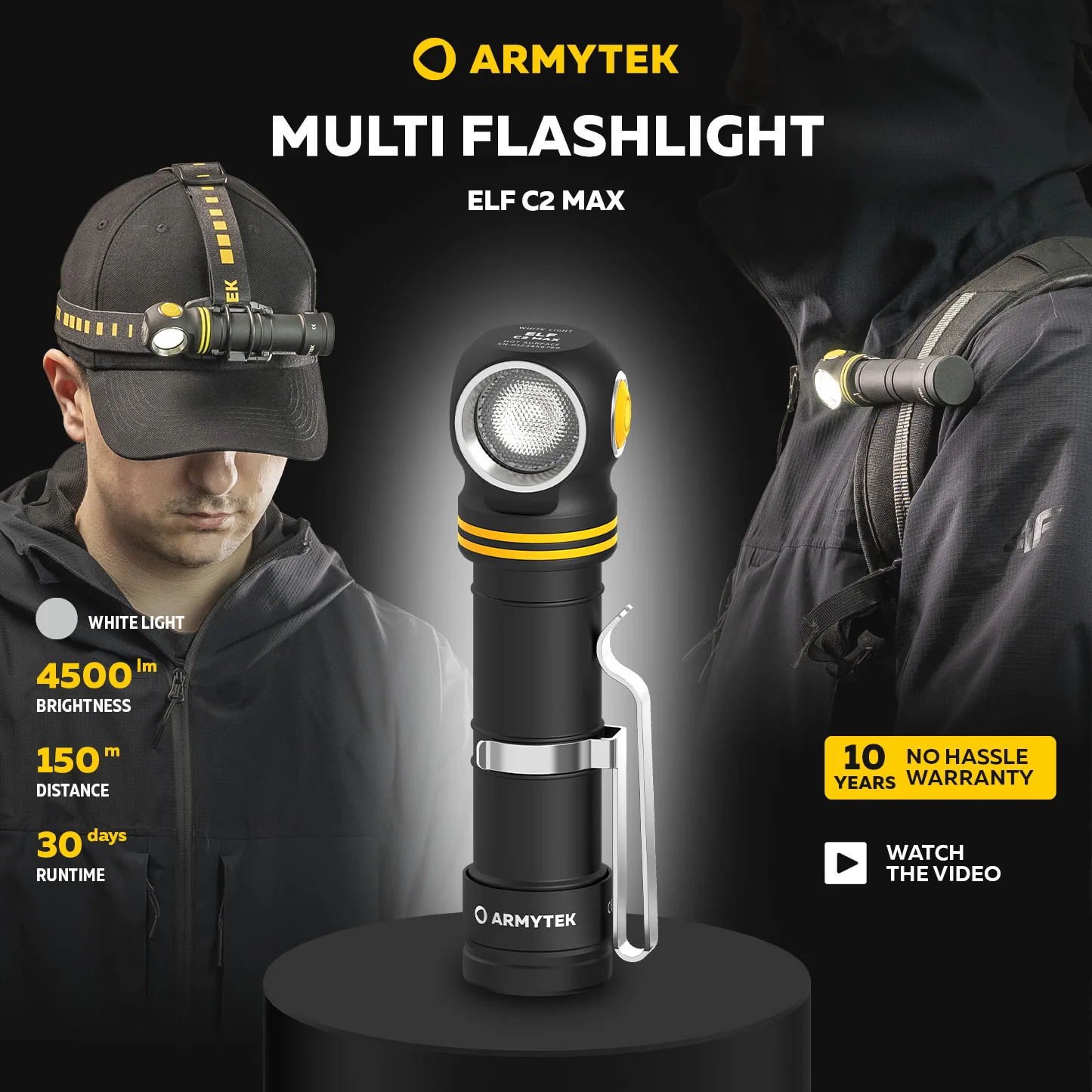 Armytek Elf C2 Max USB-C (White light) 4500 lm LED Headlamp with 1x21700 battery