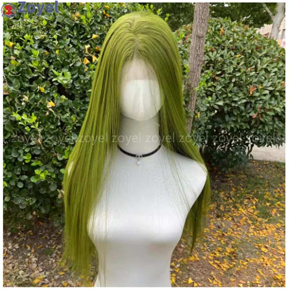 

Green 13X4 Synthetic Lace Front Wigs for Women 26 Inch Long Sliky Straight Lace Wigs Half Hand Tied 180% Density Glueless