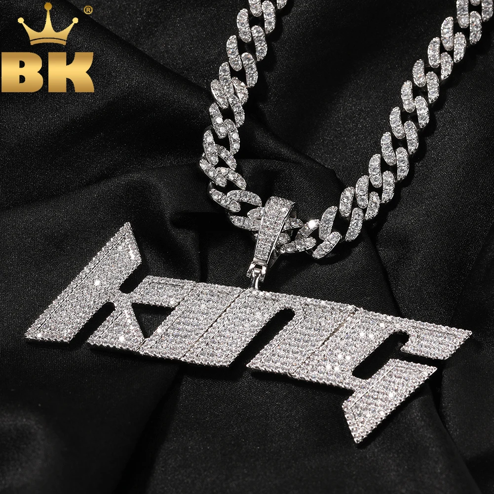 

THE BLING KING Custom Initial Letter Name Iced Out Bling Cubic Zirconia Pendant Chain Necklace Hiphop Punk Jewelry For Gift