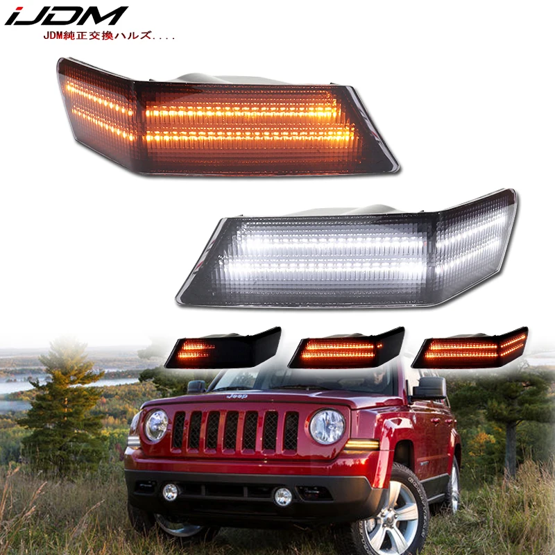 iJDM Car Signal Blinker Corner Lights Assemblies dla Jeep Patriot Amber Sequential Turn Signal Light/White Driving Lights 07-17