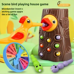 Strong Magnetic Woodpecker Bug Catching Game, Tree Hole Worm Feeding Toy with Punishment Wheel, Fine Motor Educational Toy