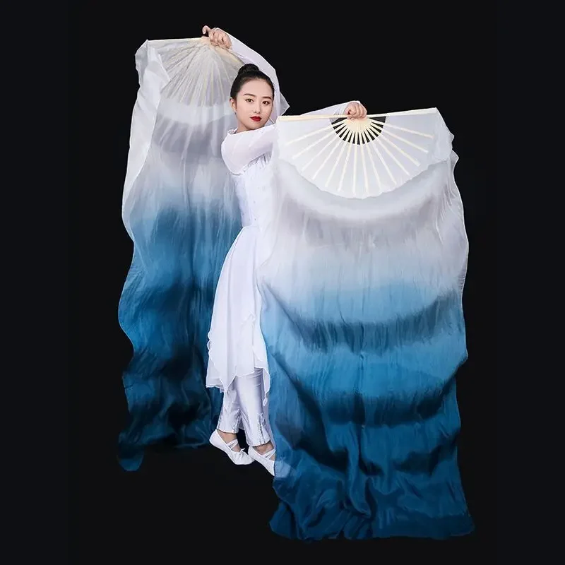 Nowości kobiety wachlarz do tańca brzucha welon Hand Made biały granatowy niebieski gradient Silk Veil Pairs 180x90cm dziewczyny kobiety pokaz sceniczny rekwizyty — zdjęcie 2