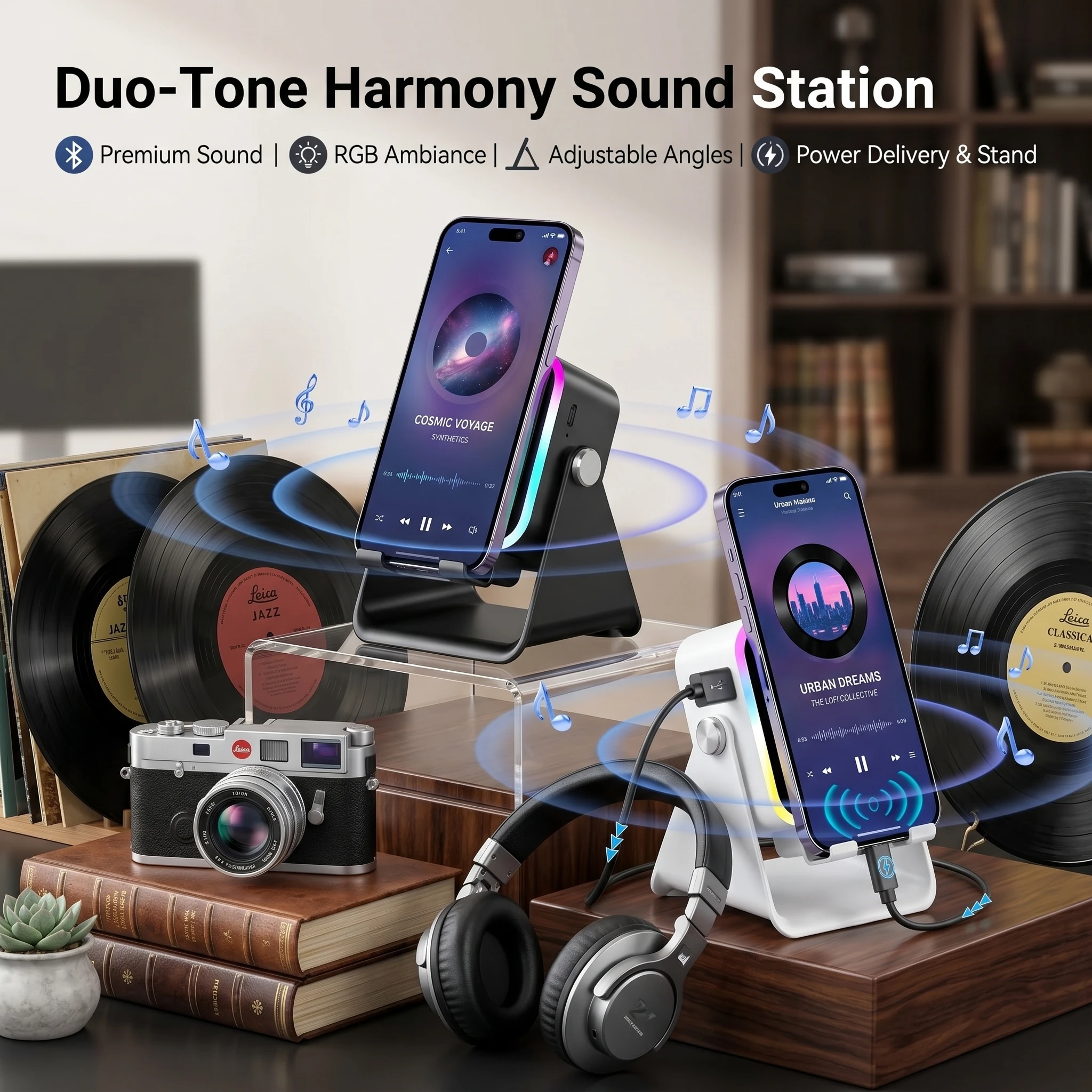 

Smart RGB Colorful Light Bluetooth Speaker Phone Stand 360 Rotation Desktop Bracket Wireless Audio Amplifier For Gaming Desk Setup
