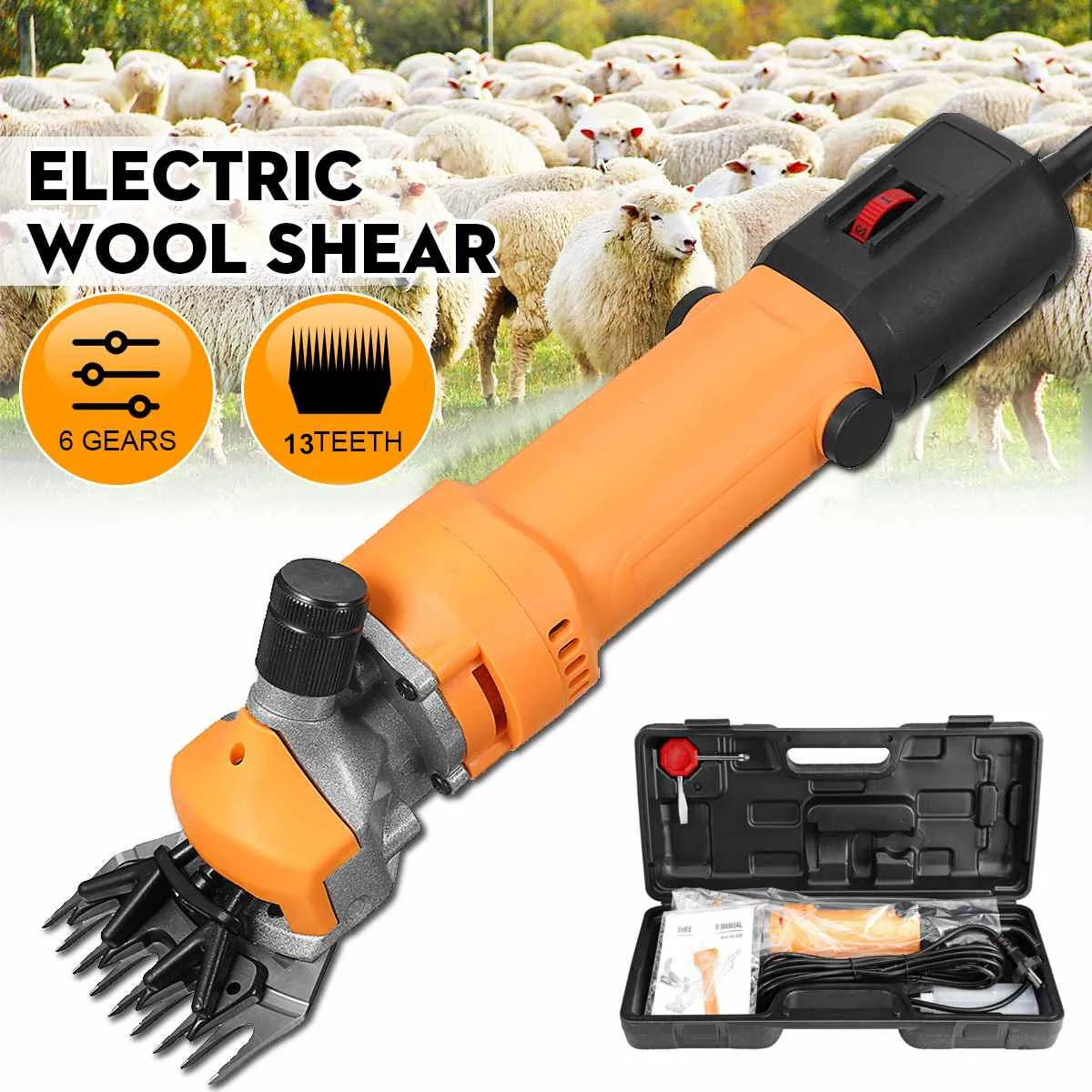 

1200W 6 Gears Speed Electric Sheep Goat Shearing Machine 220V Trimmer Tool Wool Scissor Cut Machine With Box 13 Teeth Clippe