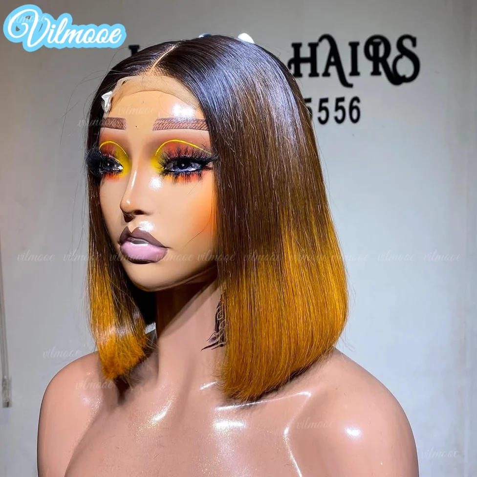 

Парик из натуральных волос омбре коричневого цвета, без клея, с шелковым верхом 5x5, с кружевной застежкой, предварительно выщипанный, короткий прямой парик-боб, 13x6/360, полностью кружевной фронтальный парик