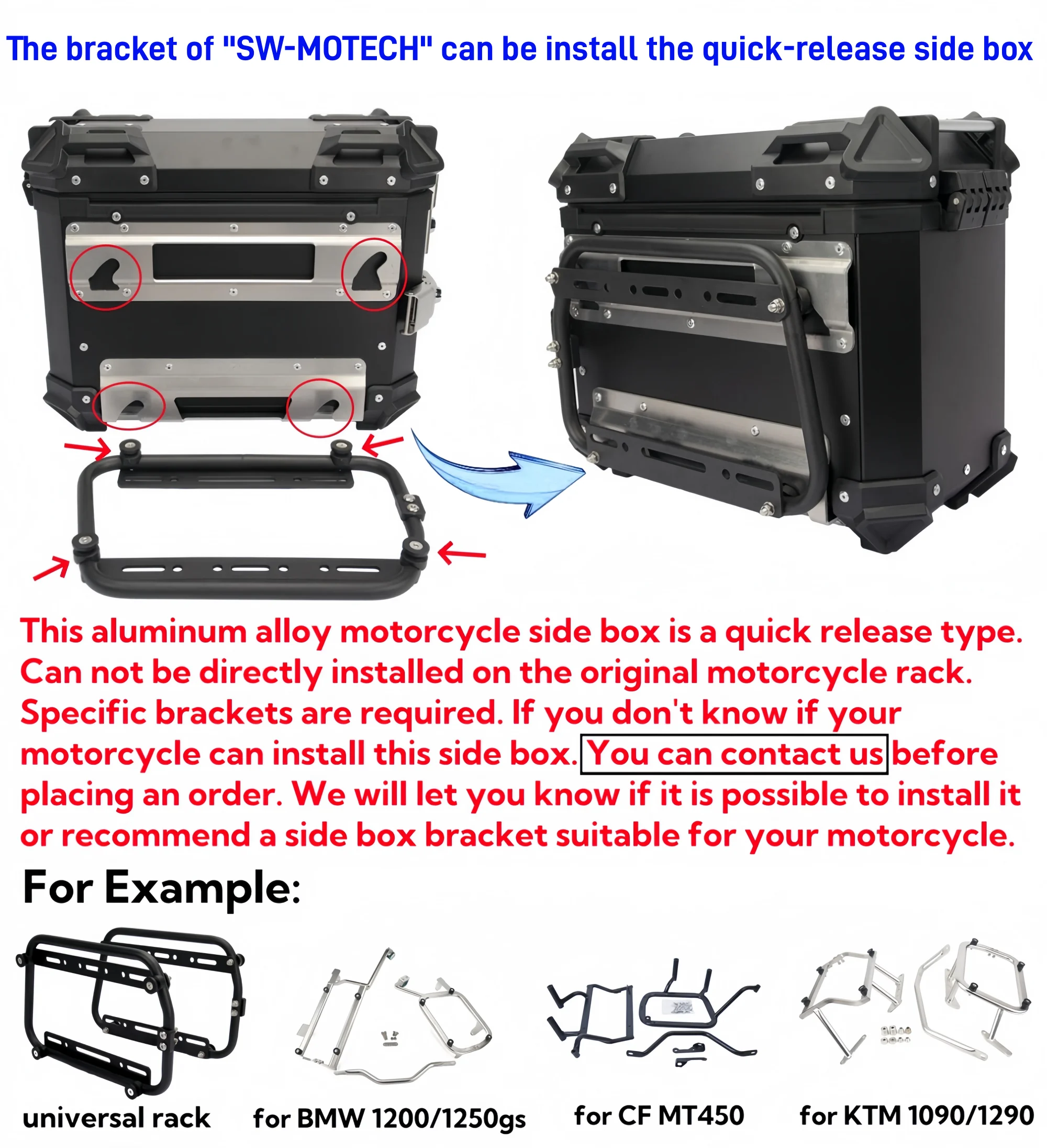 38L Motorrad-Seitenbox, Schnellverschluss, Aluminium, Moto-Gepäckkoffer, Satteltaschen, Werkzeugkasten, passend für SW-MOTECH-Halterung, nicht passend für Original-Rack – Detail 3