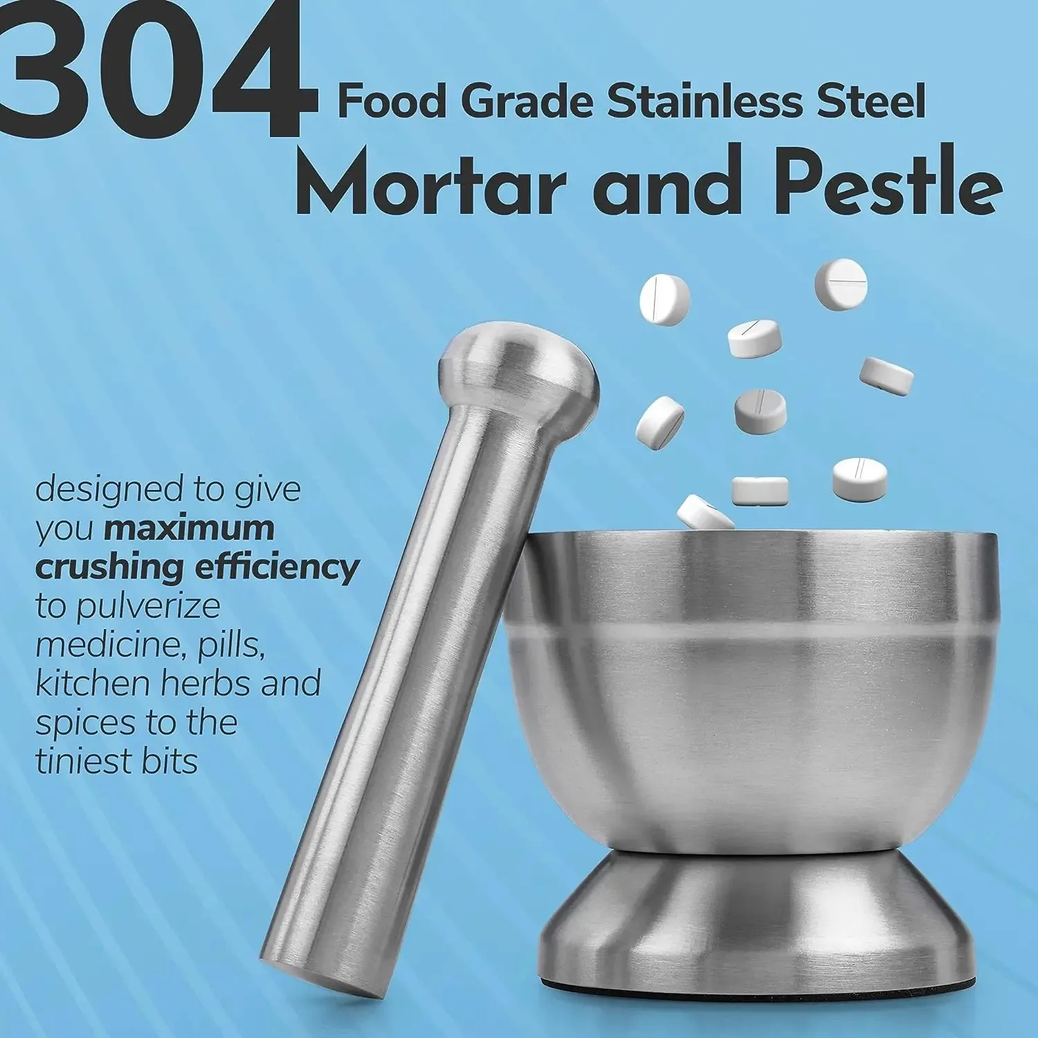 Stainless Steel Mortar Pestle Set Garlic Spice Tool Herb Medicine Grind Bowl