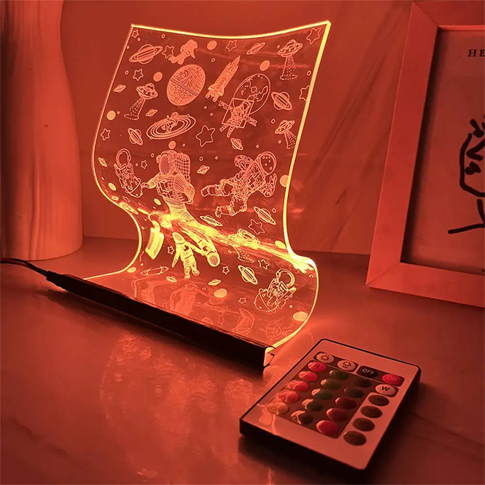 Astronauta Scroll Acrílico Luz Guia Desk Lamp, Interruptor De Humor Atmosfera, Decoração Nórdica, Lâmpada De Cabeceira, 3 Cores, 7 Cores, USB