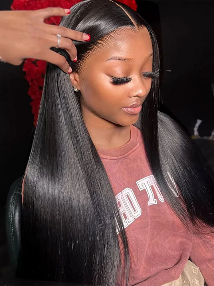 7x5 ملابس بدون صمغ جاهزة لارتداء شعر مستعار مستقيم 13x4 13x6 HD الدانتيل شعر مستعار أمامي 40 46 بوصة شعر بشري برازيلي للنساء السود