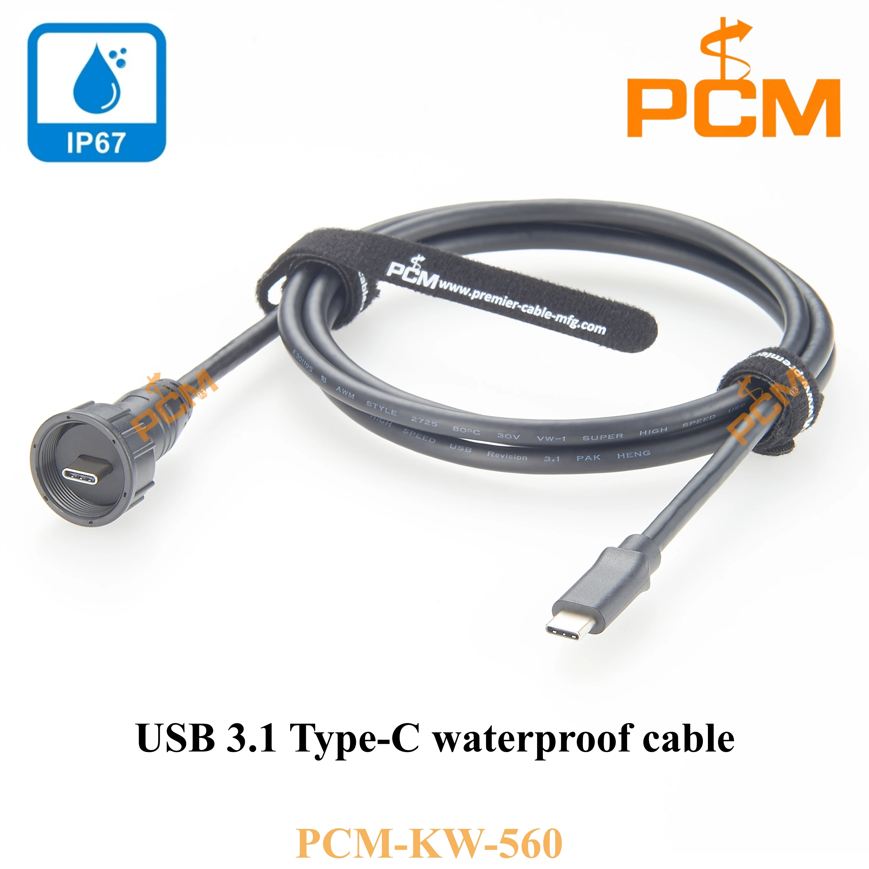 1.5m USB Type C 3.1 10Gbps 100W PD Data IP67 Waterproof Socket Plug Male to Male Panel Mount Type C Chassis Adapter Connector