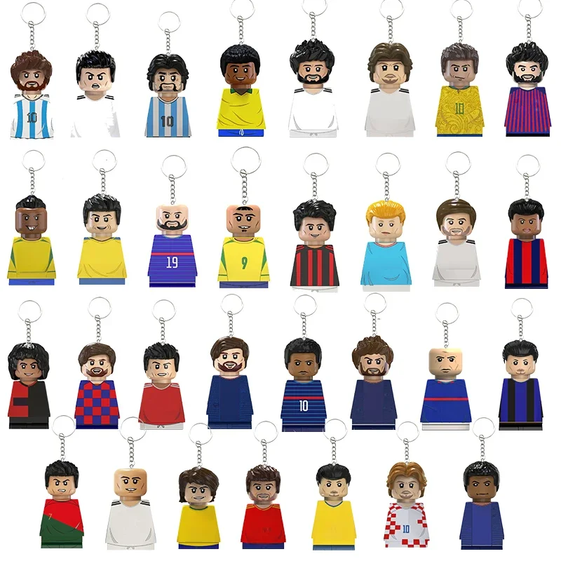 Porte-clés pour joueurs de Football de renommée mondiale, Figurine Messi Ronaldo Neymar, Mini bloc de construction d'action, modèle jouet, cadeaux pour enfants, nouvelle collection 2024