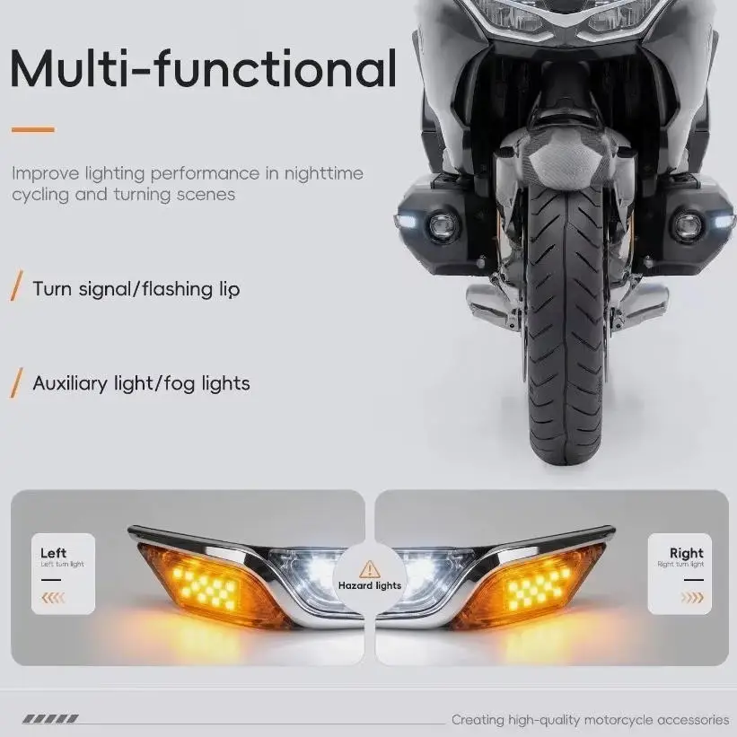 New Motorcycle LED Side Auxiliary Fog Lights Integrated Turn Signal Warning Lamp Accessories For Honda Goldwing GL1800 2018-2026