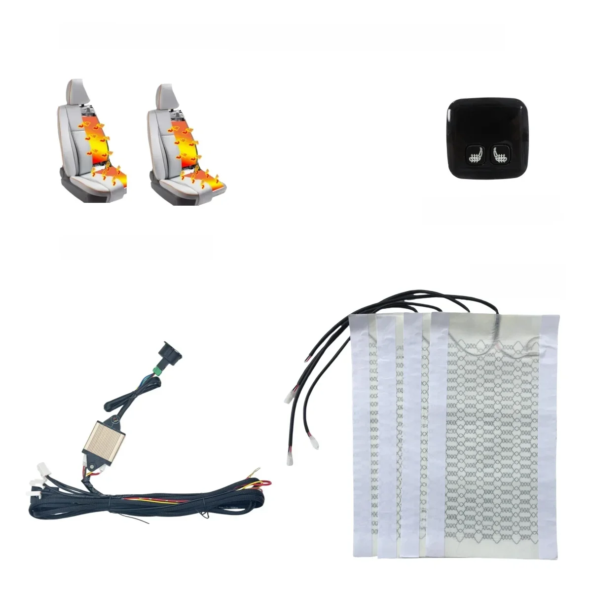 Universal 12V Car Seat Heater Carbon Fiber Heat Pads Set 5 Levels Digital Display Switch Dual Control System With Harness Kit