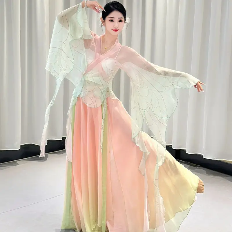 Chinese Style Folk Dance Dress Women Classical Dancer Performance Costumes Elegant Practice Clothes Green Chinese Dance Costume