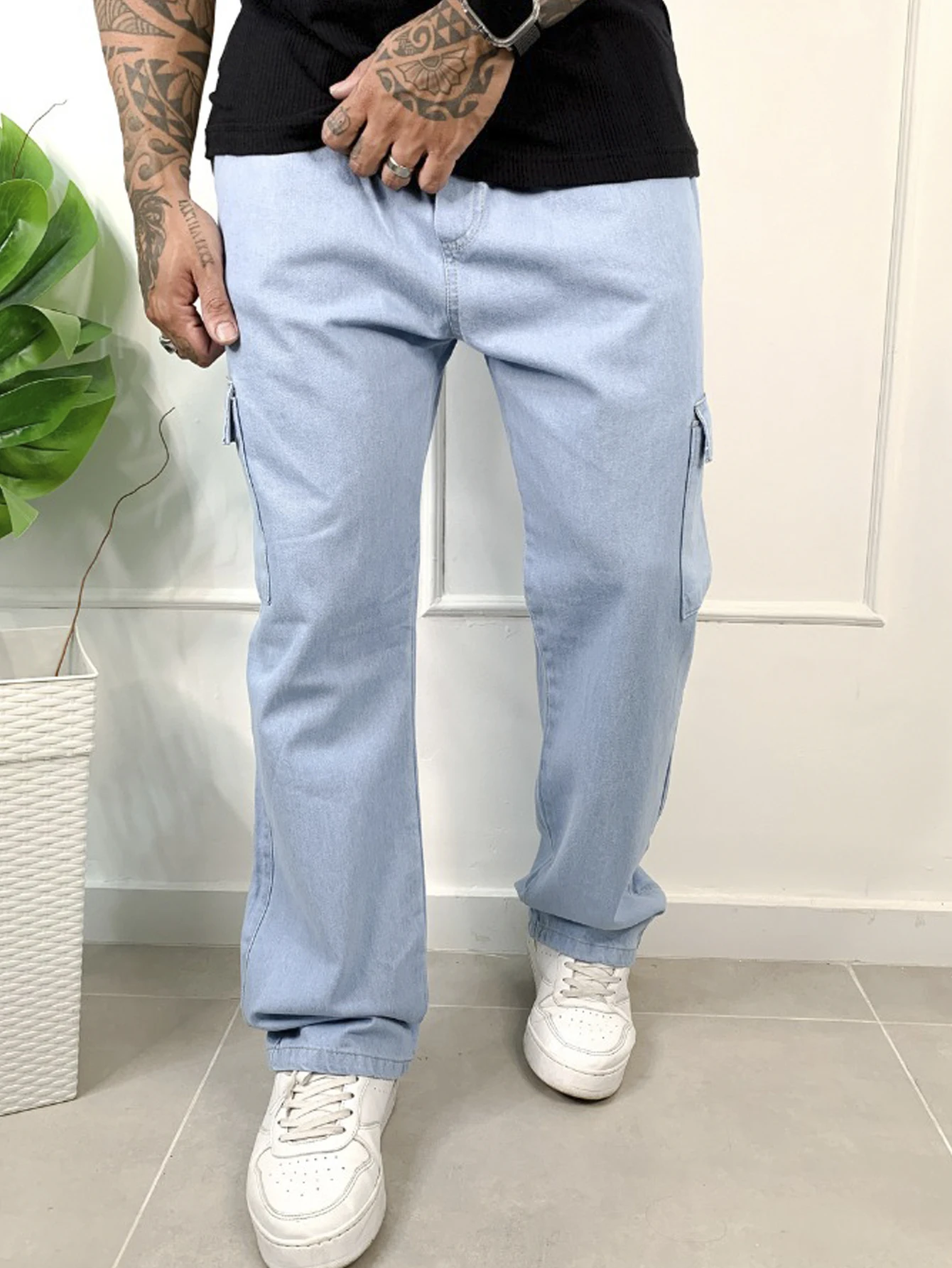 Cotton Solid Solid 100% Pants Cotton Elastic Waist Adjustable With Lanyard Ref: 0071