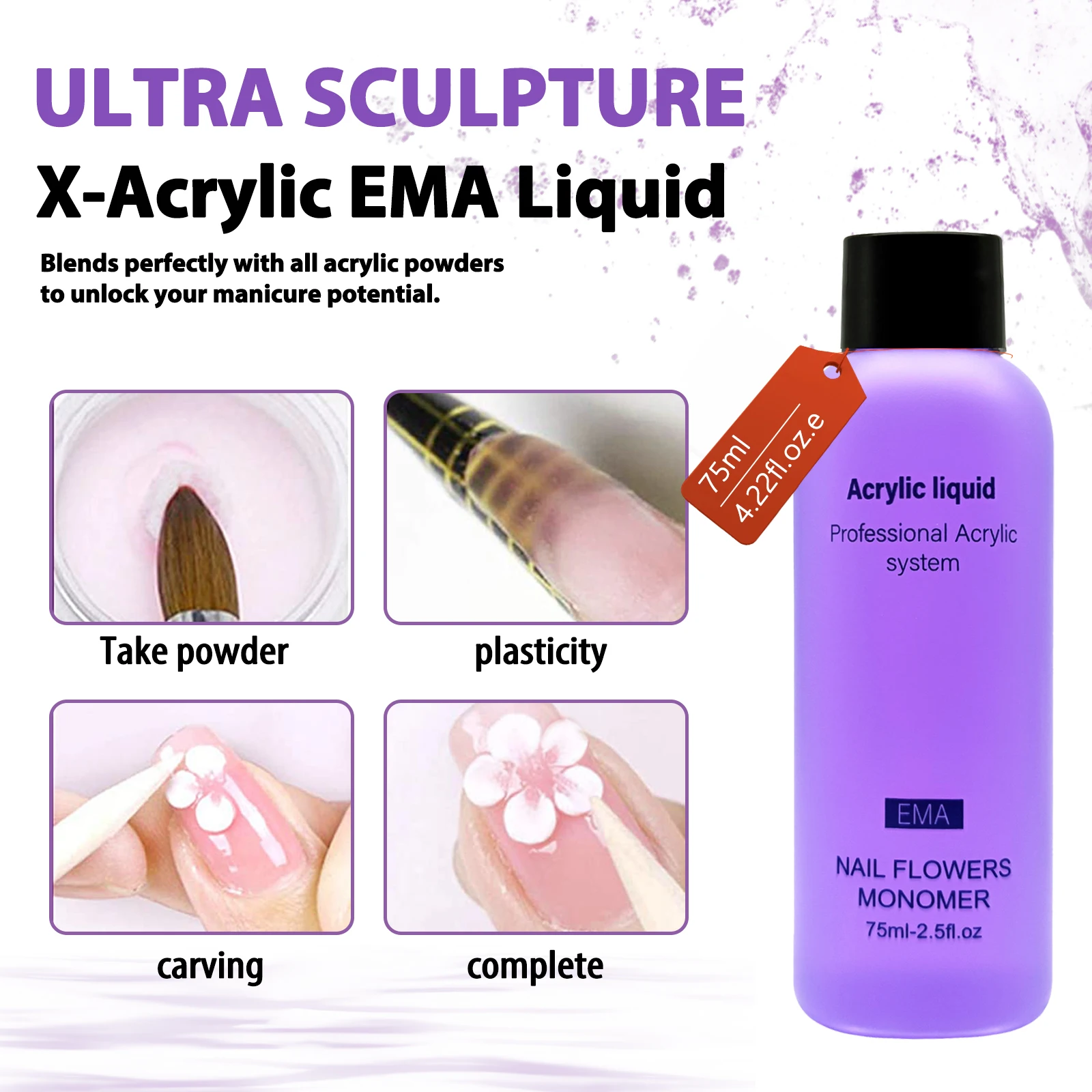 EMA Nail Acrylic Liquid Monomer Crystal 40ml/75ml/120ml for Nail Art Acrylic Powder Extension Professional Manicure