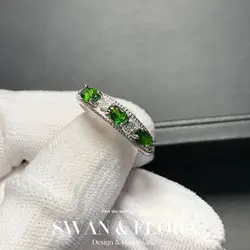 Vintage Natural Diopside Ring For Women Stainless Steel Simple Fine Jewelry Stone Gemstone Classic Style