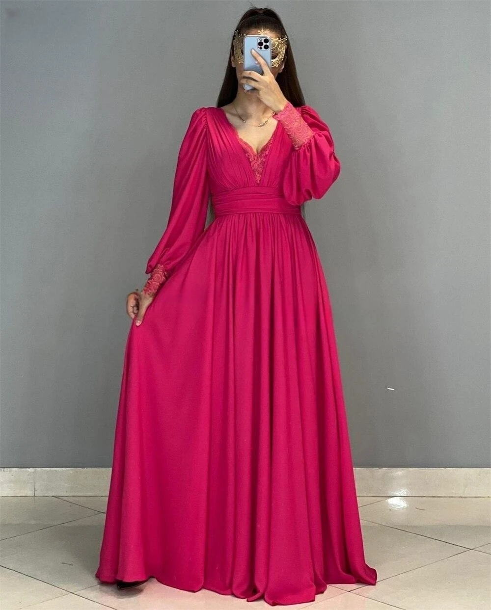 Gaun Prom kustom gaun acara Formal sifon berlipat A-LINE leher V klasik ббб的karangan Nova vestido de formatura luxo م م