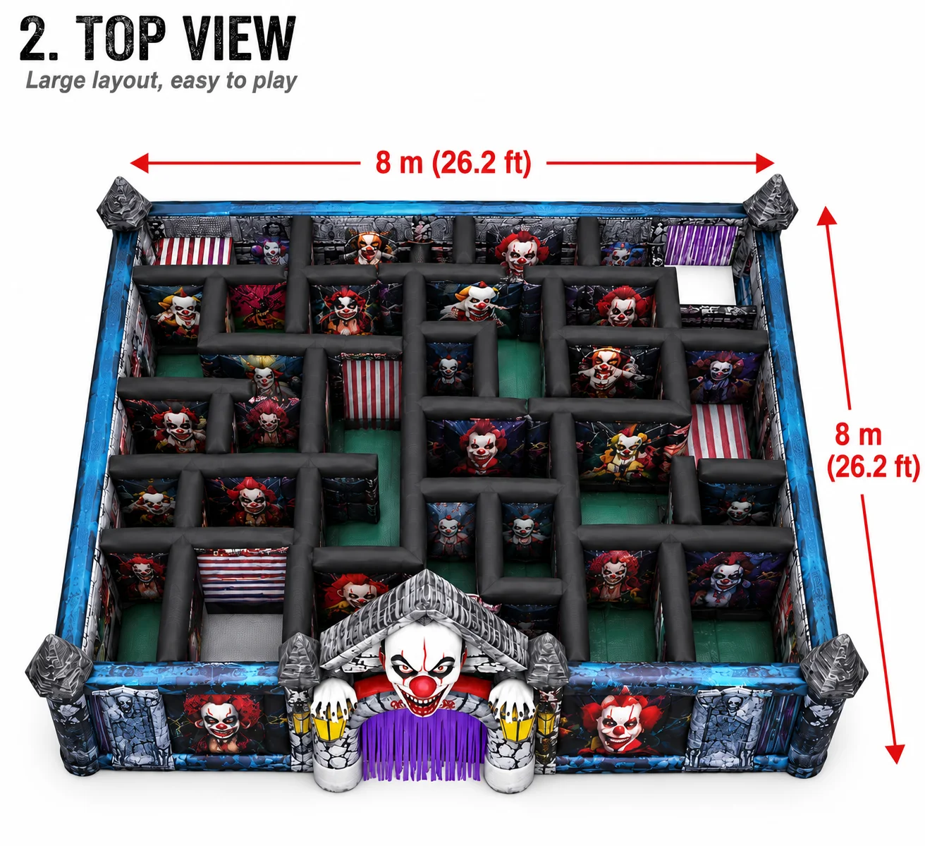 New Design 8x8m Creepy Clown Halloween Inflatable Haunted House Maze Inflatable Labyrinth Carnival Maze Game for Outdoor Events