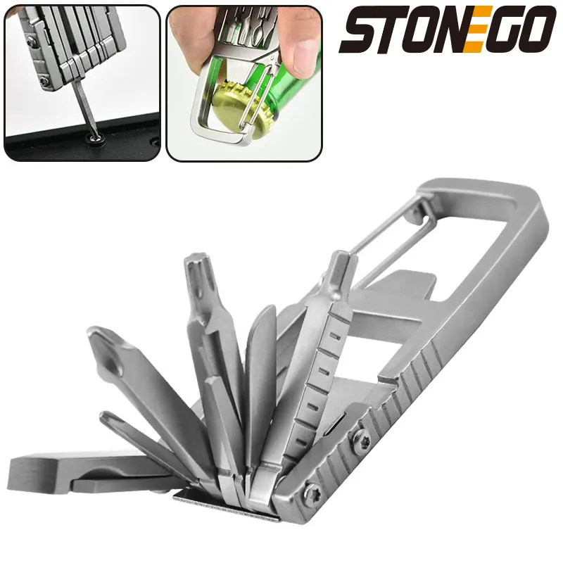 STONEGO 13 in 1 Mini Tool Keychain Multifunction Screwdriver Wrench Tool Bottle Opener Portable DIY Outdoor Travel Camping Tool