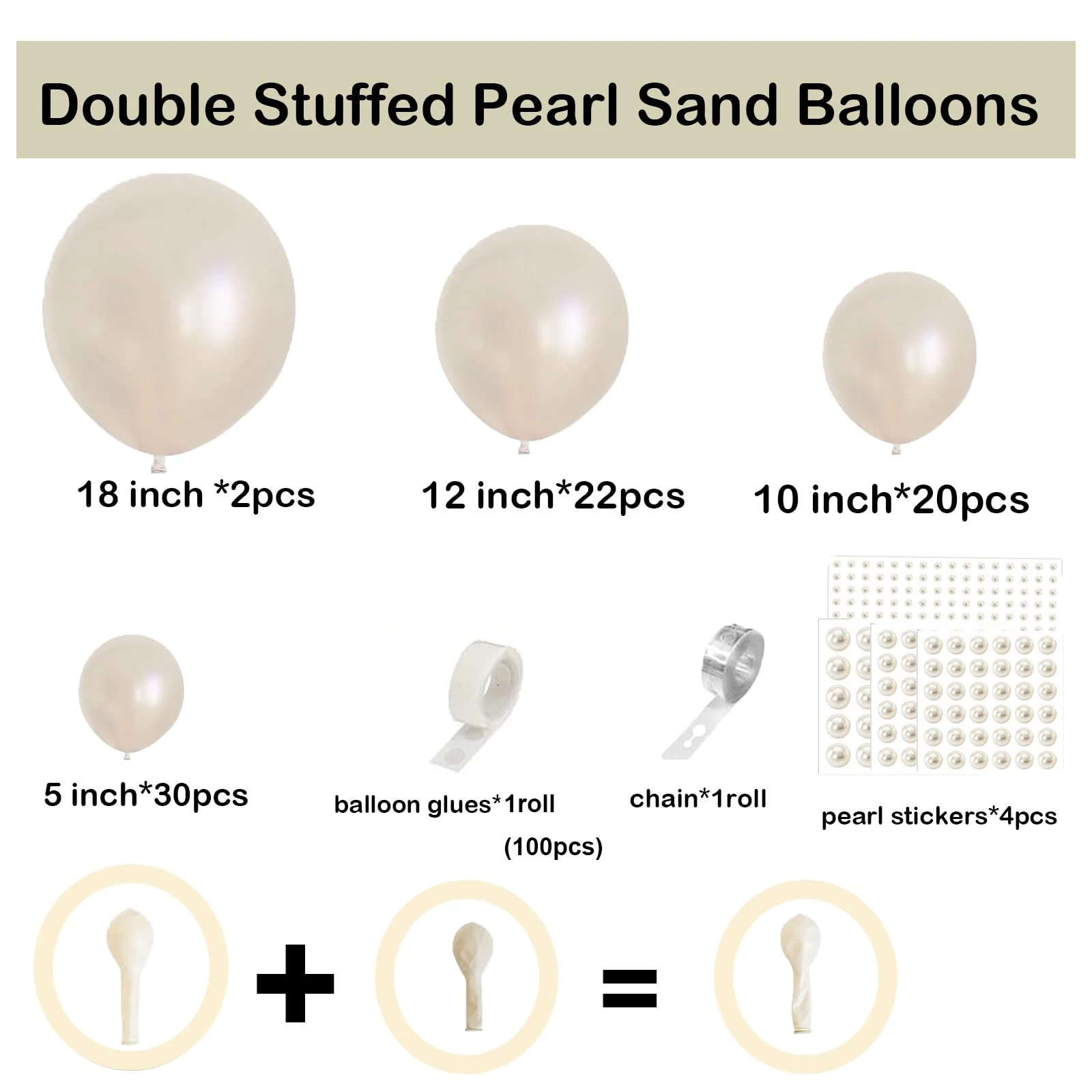 Pearl White Sand Double Stuffed Balloons Arch Garland Kit For Bridal Baby Shower Wedding Anniversary Birthday Party Decoration