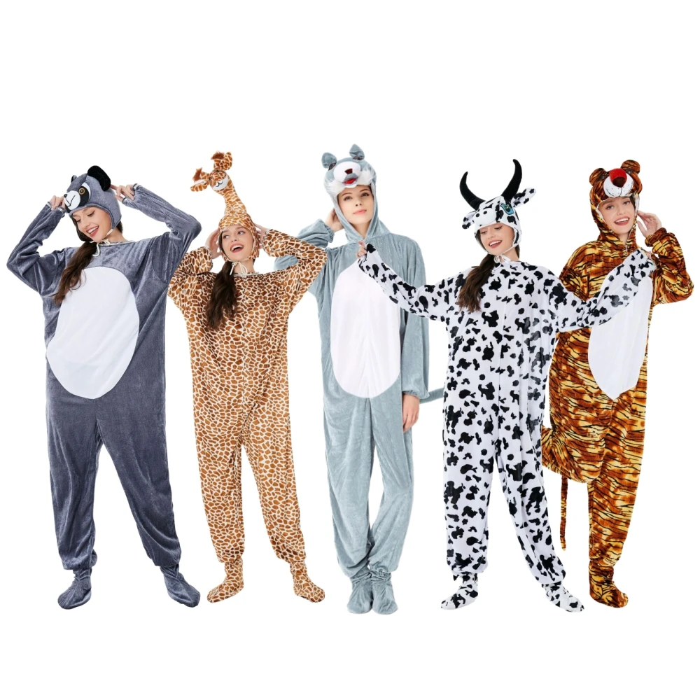 Animal Onesies Cosplay Women Pajamas Jumpsuit Men Adults Performance Costume Roleplay Flannel Cartoon Sleepwear Pyjamas Homewear