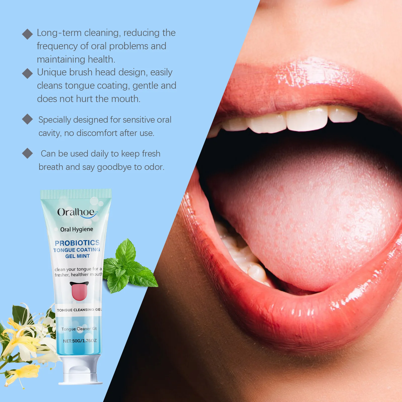 Oralhoe Tongue Cleaning Gel Set Remove Tongue Coating Promote Mouth Health Remove Bad Breath Non-irritating Tongue Cleaner Kit - Image 5