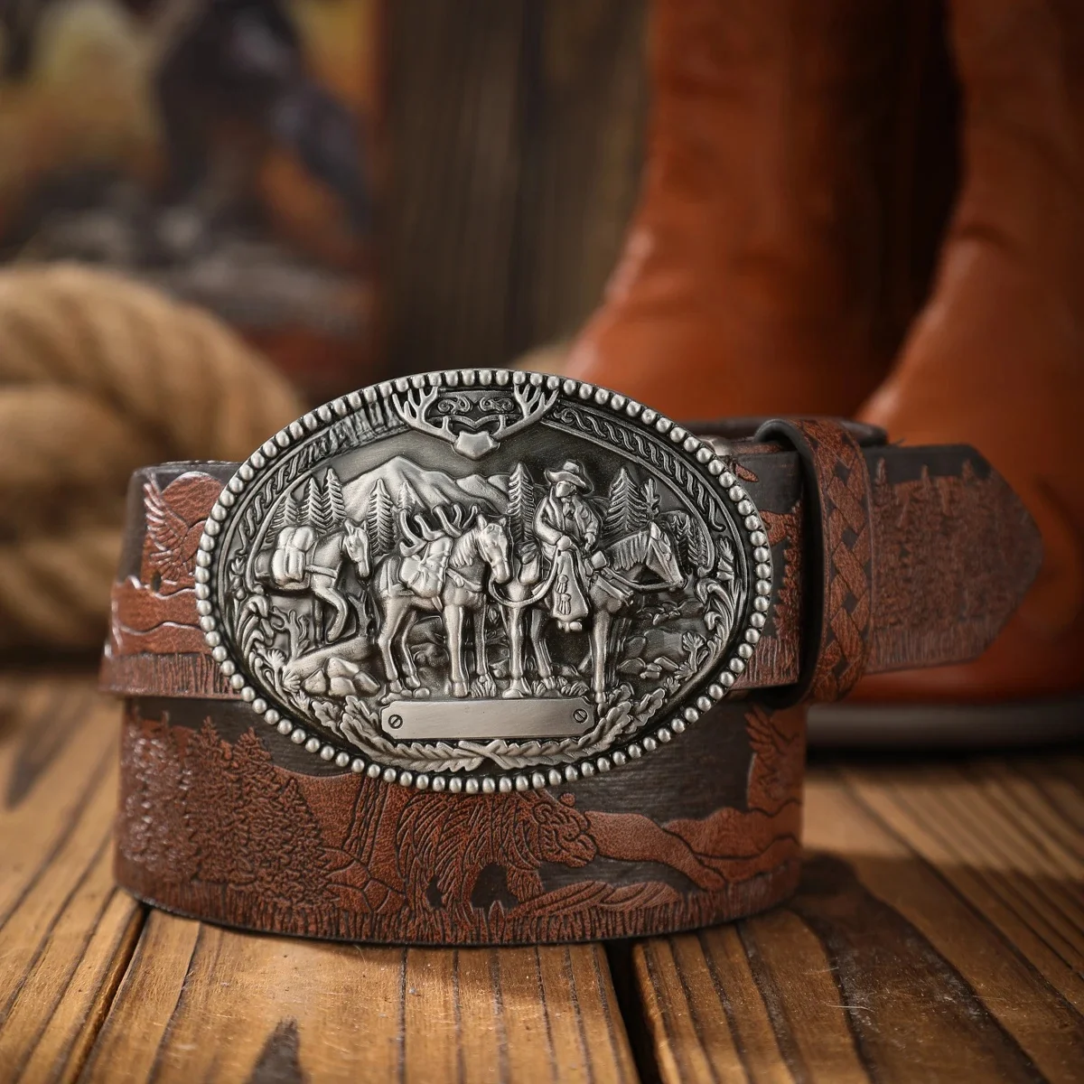 Vintage rencontre la mode! Ceinture à boucle en alliage PU, adaptée aux hommes et aux femmes, pour créer un style occidental personnalisé