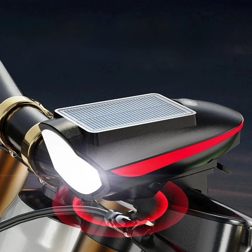 AliExpress UK KDULIT Bicycle Light Horn USB Bike Headlight 1200mAh Led Solar Power MTB Bike Electric Bell 140dB Night