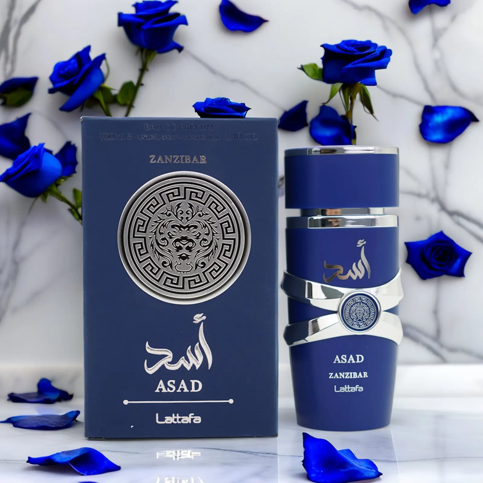 Lattafa Asad Zanzibar niebieska edycja dla mężczyzn Eau de Parfum Spray 3.4 uncja pikantnego zapachu ciepła nuta luksusowego zapachu Premium