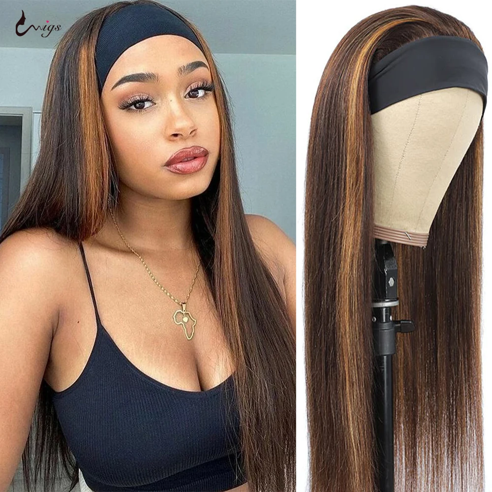 

P4/27 Highlight Straight Headband Wigs Human Hair Brazilian 250 Density 100% Human Hair Wigs Full Machine Made Wigs For Women