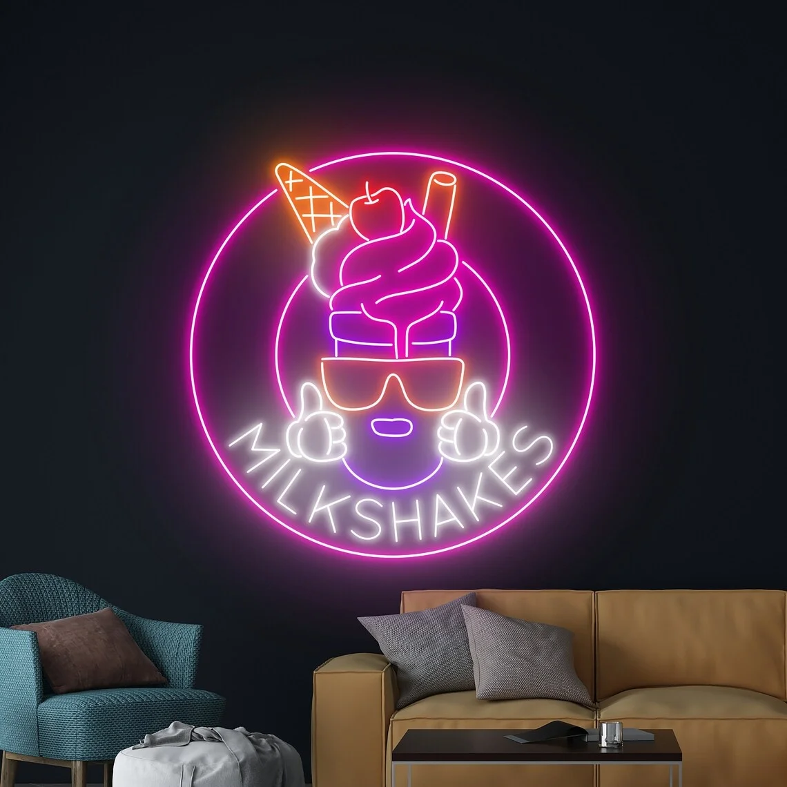 Milkshake Neon Sign Milkshakes Drink Store Coffee Room Wall Art Decor