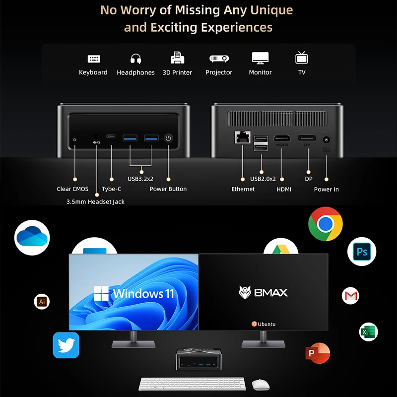 BMAX B5A Pro MINI PC AMD Ryzen7 5700U Processor AMD Radeon Graphics 16GB(Support Max 64GB) DDR4 512GB NVMe SSD Windows 11