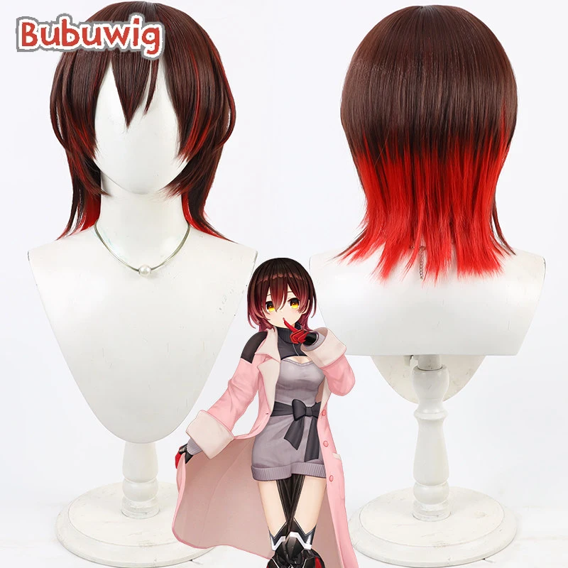 

Bubuwig Synthetic Hair Roboco San Cosplay Wigs Virtual YouTuber Roboco San Short Straight Brown Mixed Red Wig Heat Resistant