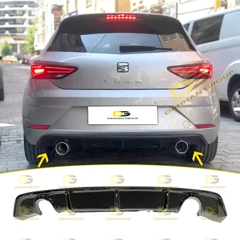 시트 레온 2017 2020 리어 디퓨저 스포일러 윙 스플리터, 왼쪽 및 오른쪽 단일 배기 출력, 피아노 광택 블랙 표면 플라스틱