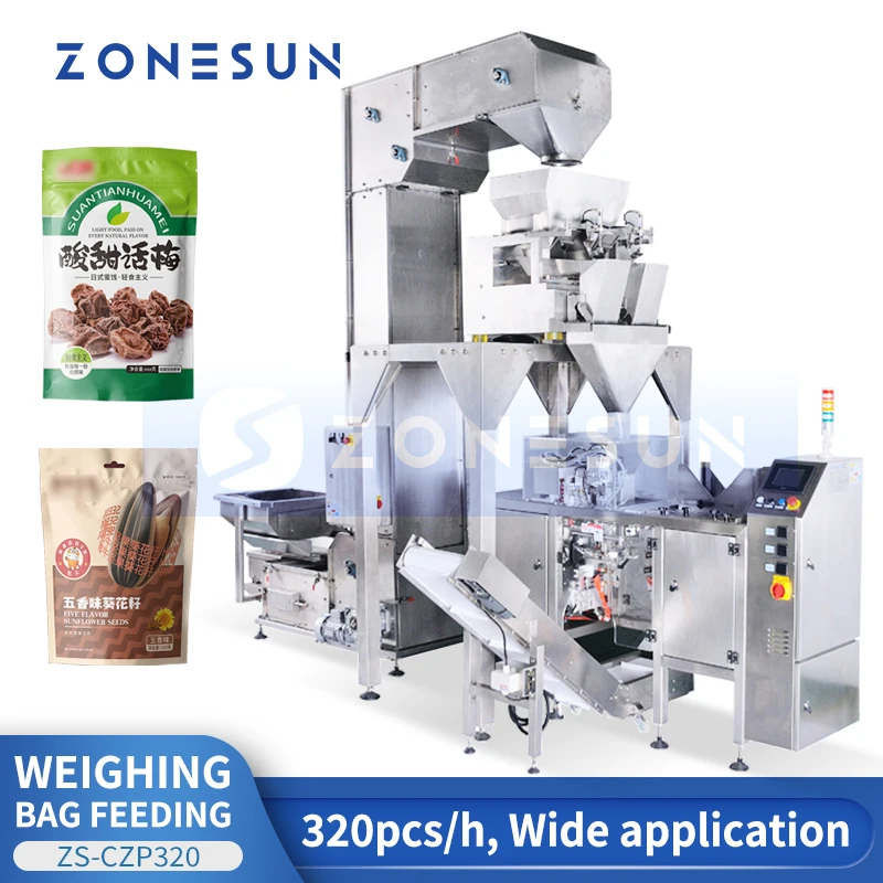 Zonesun Multihead Pesatrice Macchina imballatrice Macchina imballatrice per granuli Riempitrice per sacchetti prefabbricata ZS-CZP320
