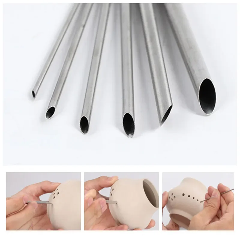 Perforateur de poterie en acier inoxydable, Sculpture, modélisation, cercle complet perforé, Pot de sable violet, outil de fabrication, outil en argile polymère 6 pièces