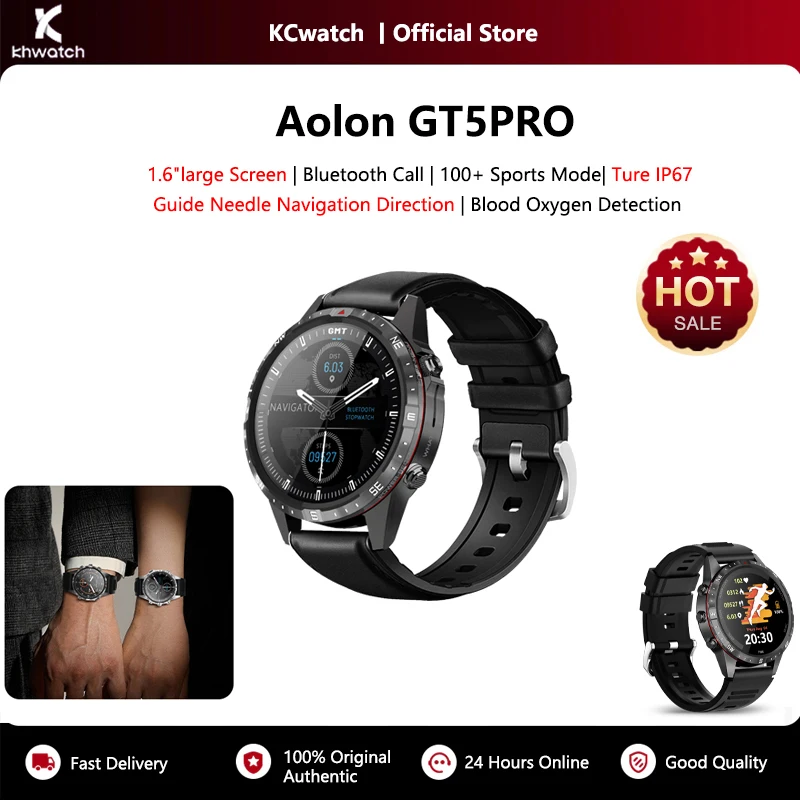 Khwatch homem relógios 1.6 "tela grande bt chamada 100 + modos esportivos ip67 à prova dip67 água 340mah relógios de casal feminino gt5pro
