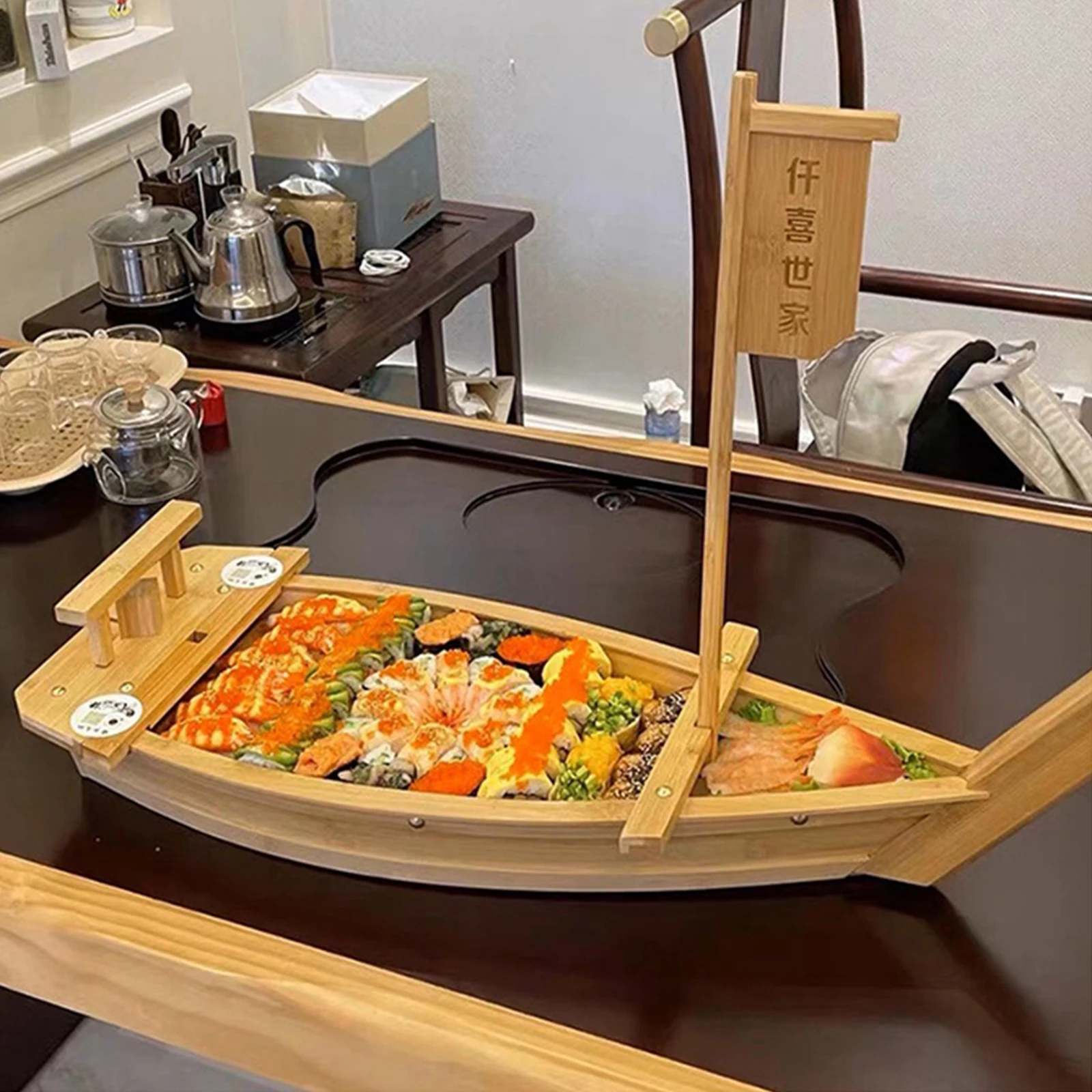 Wooden Sushi Boat Table Centerpiece Sashimi Sushi Plate Simple to Clean for Restaurant