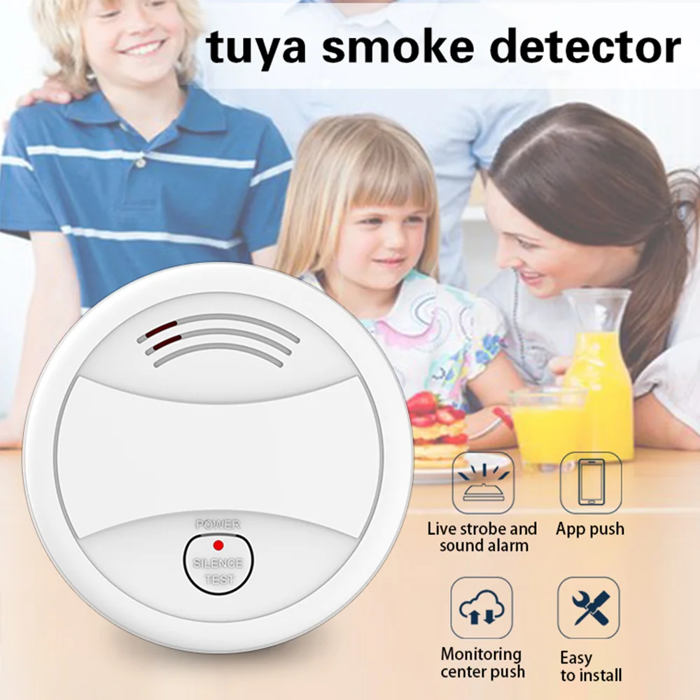 CPVAN Tuya Smoke Detector WiFi Wireless Smart Life Fire Alarm 95dB Sound Alert Home Security Protection APP Push Smoke Sensor