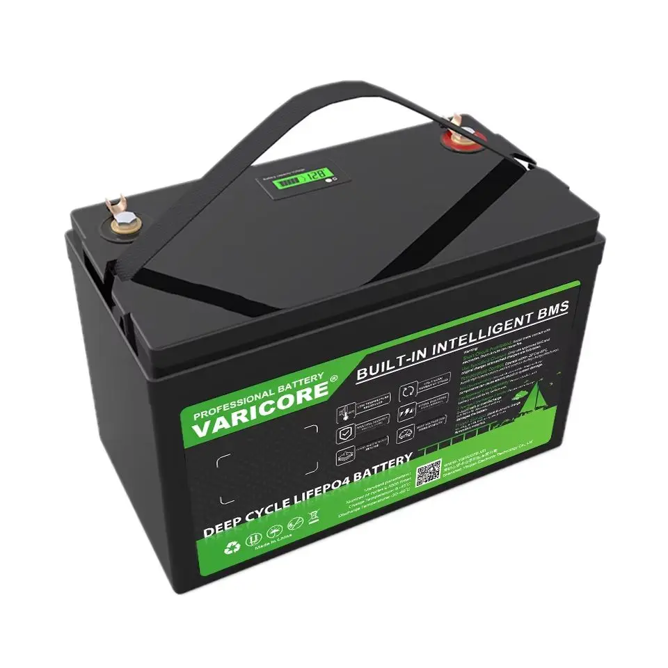 12V 120Ah Lithium-Batterie Varicore LiFePO4 Wiederaufladbare Deep-Cycle-Batterie 6000+ Zyklen Feuerfeste Hülle Niedertemperatur-Unterstützung für Solarsysteme, Wohnmobile, Golfcarts, Motorräder