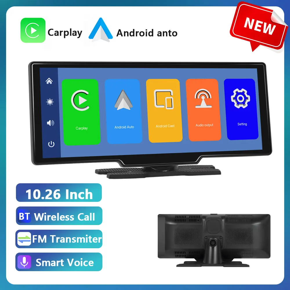 Podofo Wireless Carplay Portable Digital Dashboard Android Auto 10.26 Inch Smart Player With Voice Control 1080P BT TF image 3
