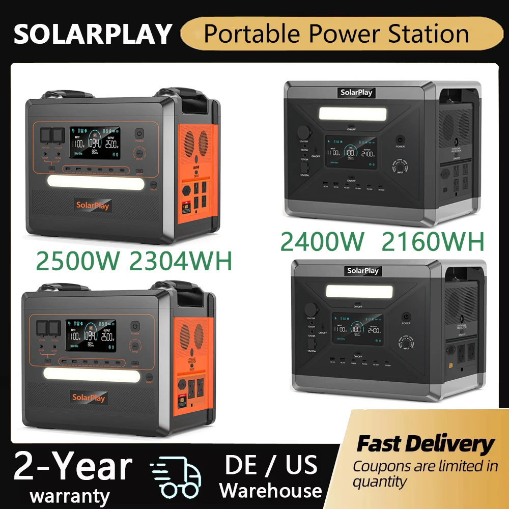 SOLARPLAY Semi-solid State Power Station 2500W 2400W Camping Supplies LiFePO4 Home Battery Portable Power Bank Generator US EU