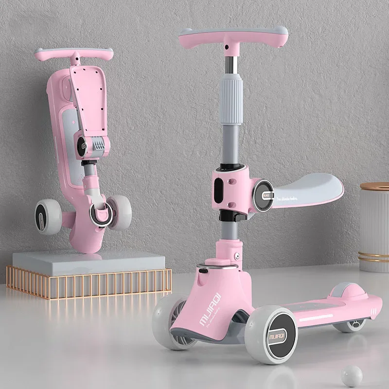 AliExpress Kid Foot Scooter With Music And Folding Seat Flash Wheels Board Adjustable Height For 2-10 Years Children Cycling Kick Scooter