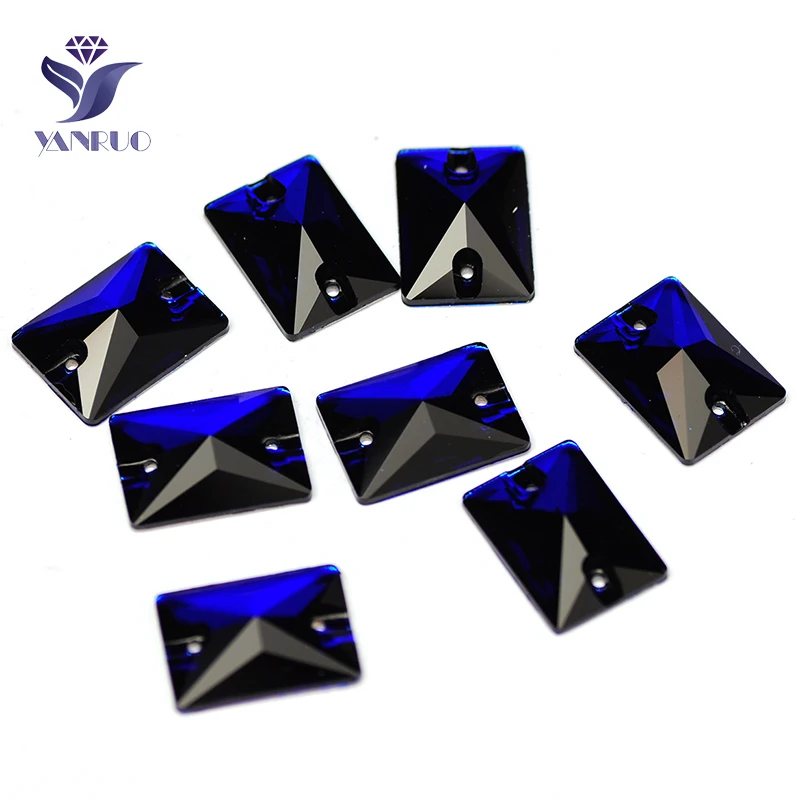 YANRUO 3250 All Sizes Cobalt Rectangle Sewn Stones DIY Crafts Strass Flat Back Sew On Crystal Rhinestones For Jewelry Making