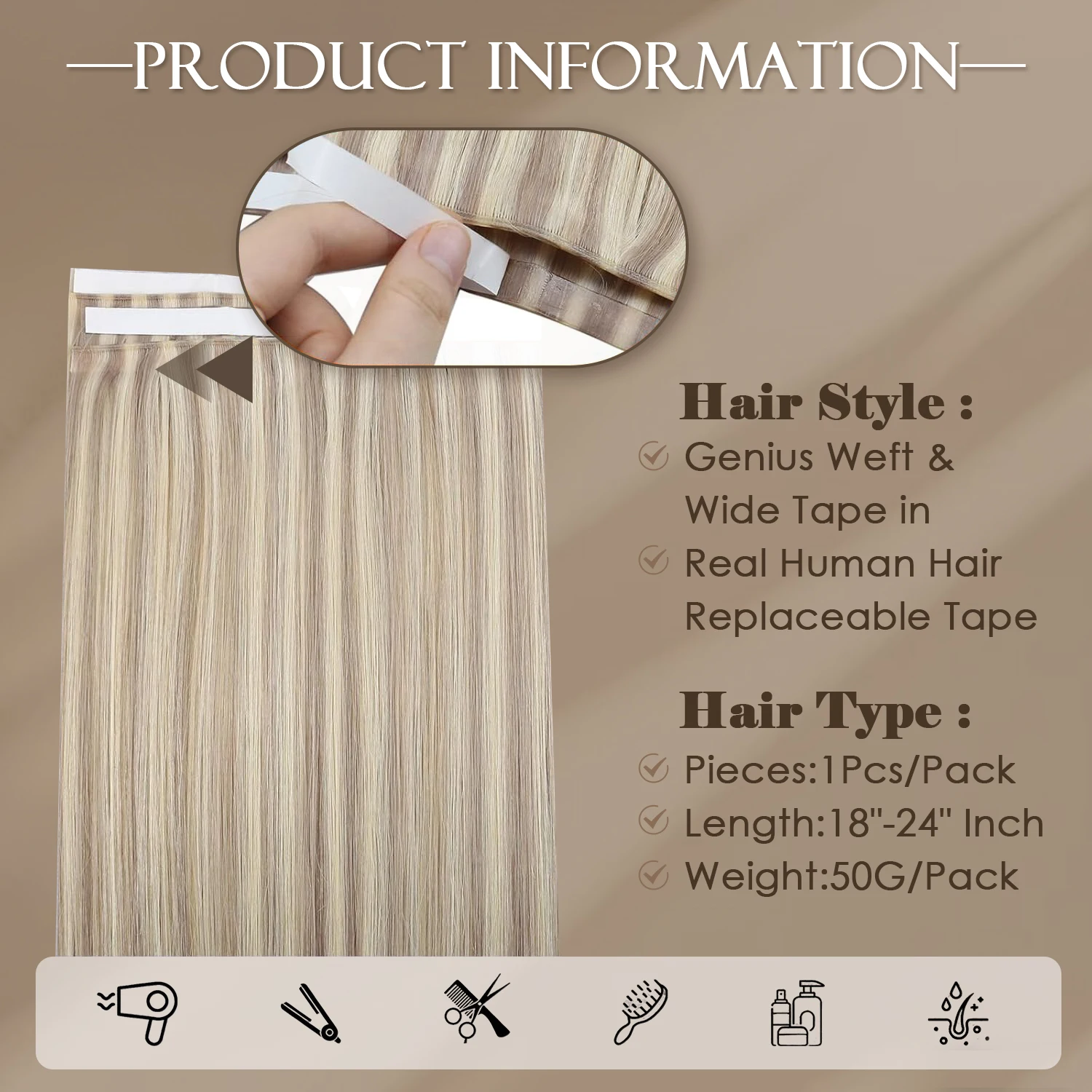 VeSunny ロングウェフトワイドテープインエクステンション人毛ストレートナチュラルレミースキンウェフト女性用ブライダルヘアスタイル 50 グラムブラジル