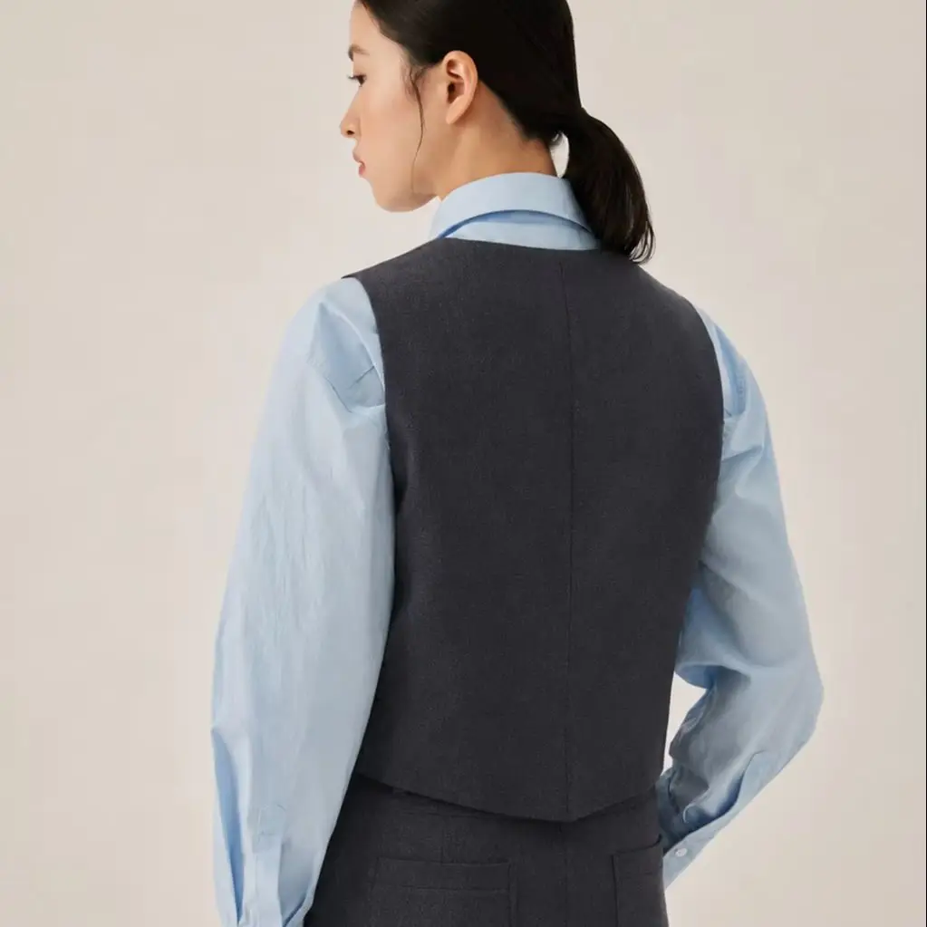KL7523326 In Stock Women's Business Blazer Vest Sleeveless Wool Blend with Belt Fall Fashion Ladies' Clothing