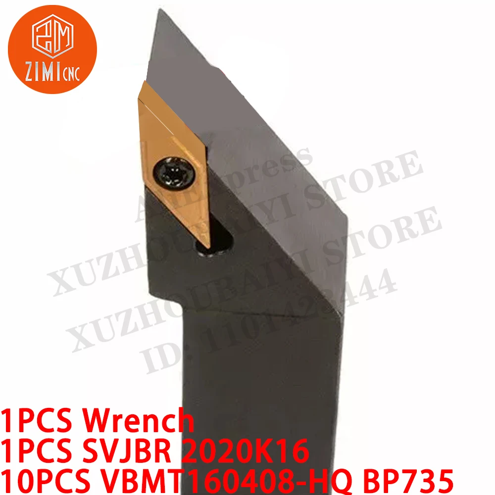 1PC SVJBR 2020K16 Portaherramientas de torneado externo para torno + 10PC VBMT160408-HQ BP735 Insertos de carburo para herramientas CNC Herramienta de corte para torno de metal