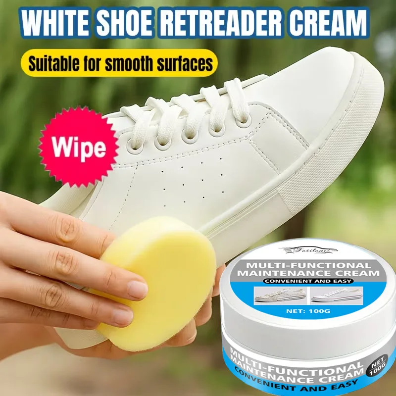 Shoe Whitening Polish Cream with Sponge: Shines sneakers/boots/faux leather—multi-use, gentle for delicate materials